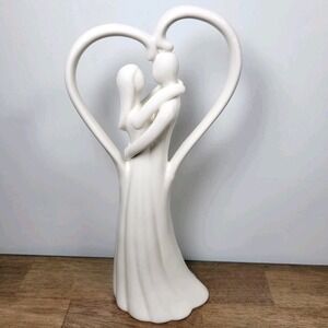 White Ceramic Couple Heart Sculpture 9.5" Modern Love Wedding Decor Minimalist
